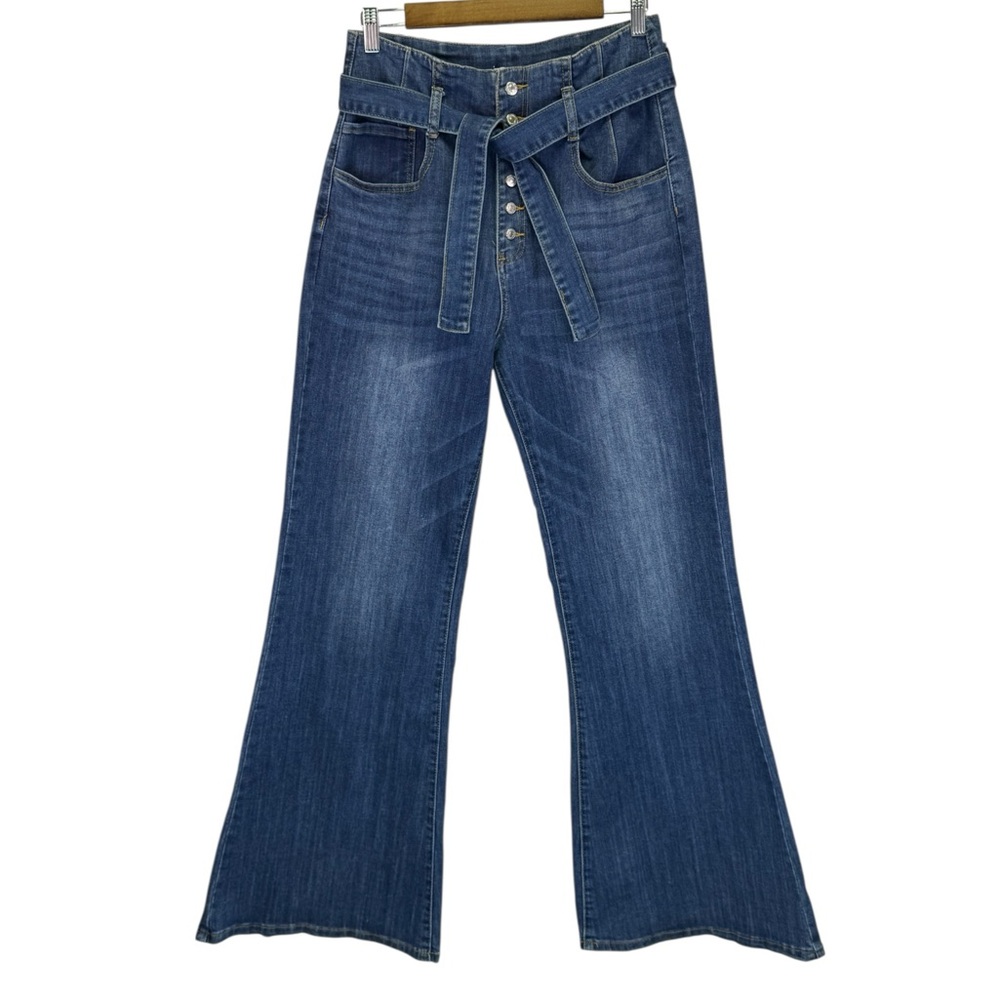 Forever 21 Women's High Rise Wide‎ Leg Removable Belt Button Fly Jeans Size 29